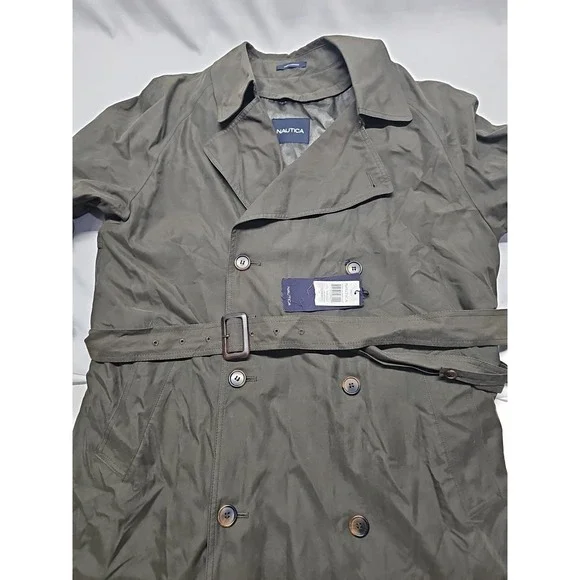 Vtg Nautica Trench Coat Mens 40T Pewter Double Breasted Lined Preppy Retro - Picture 5 of 16